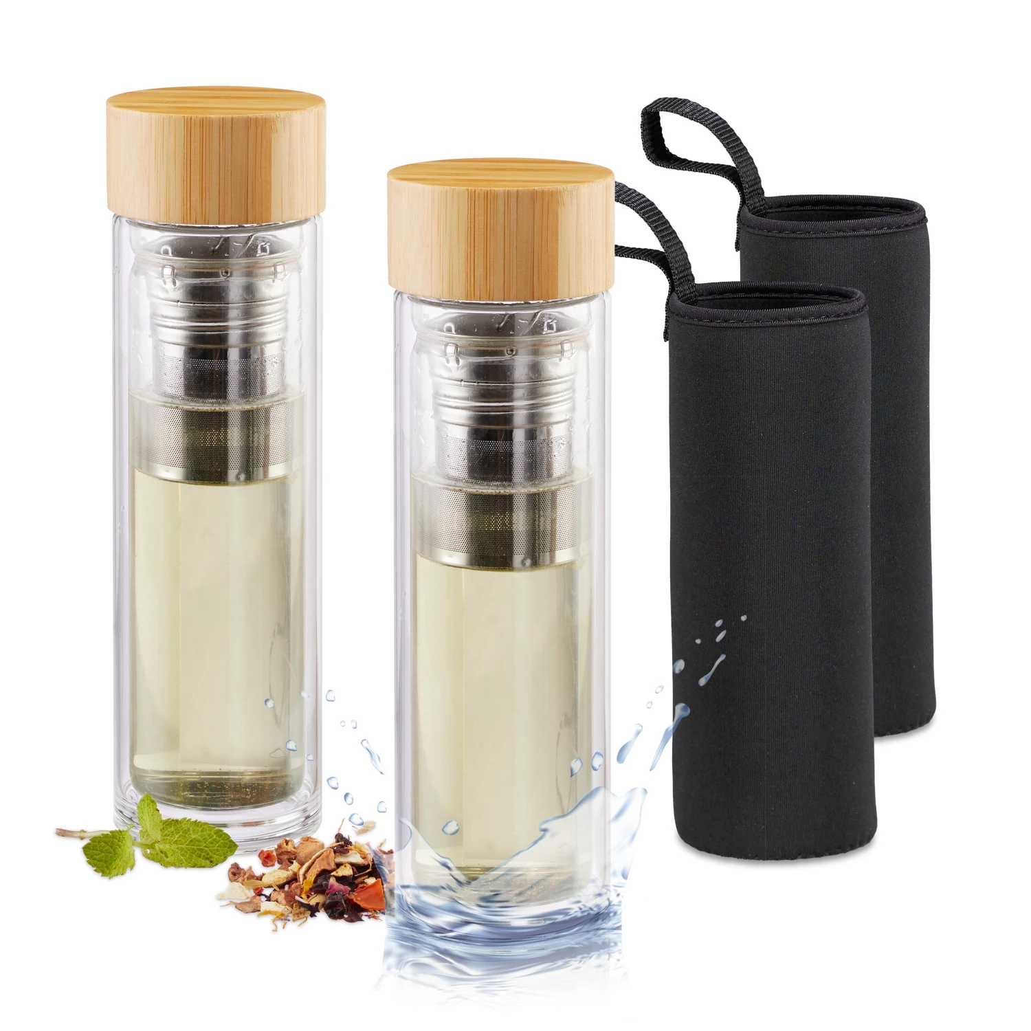 Relaxdays 2 x Teebereiter Bambus 500ml 1 Relaxdays 2 x Teebereiter Bambus 500ml