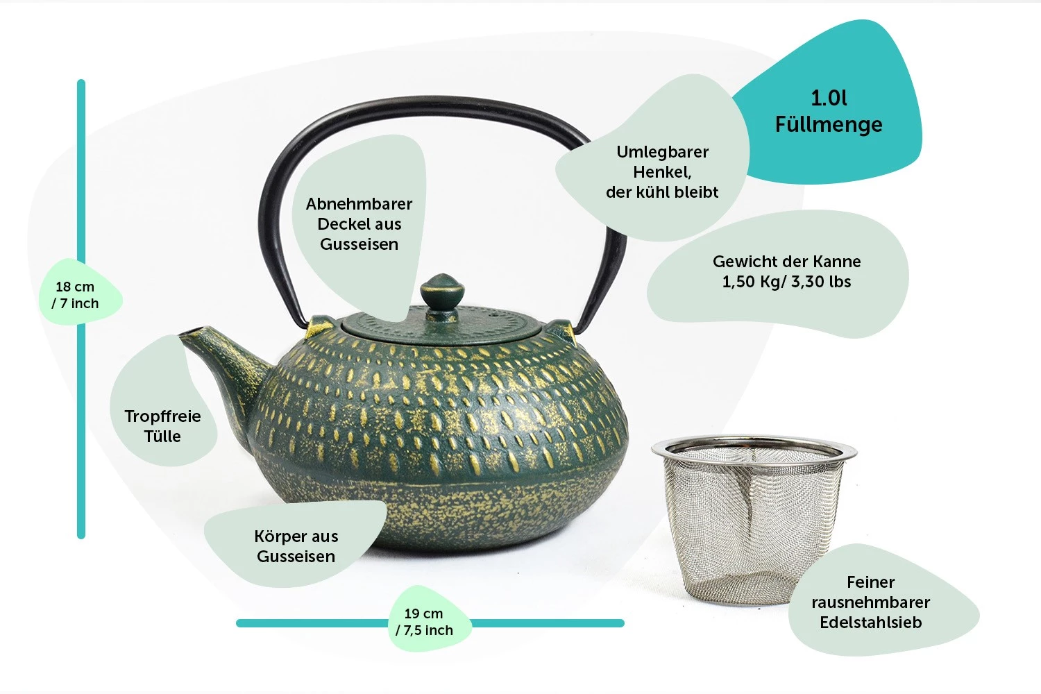 JA-UNENDLICH Stripe 1.0l Teekanne Gusseisen 2 JA-UNENDLICH Stripe 1.0l Teekanne Gusseisen – Bild 2