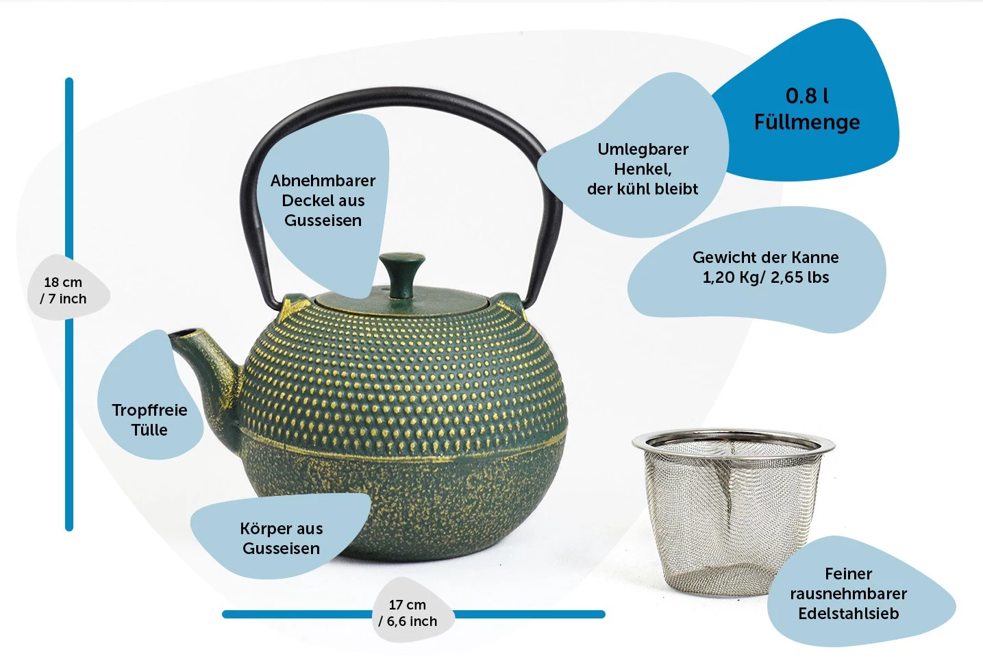 JA-UNENDLICH Grain 0.8l Teekanne Gusseisen 3 JA-UNENDLICH Grain 0.8l Teekanne Gusseisen – Bild 3