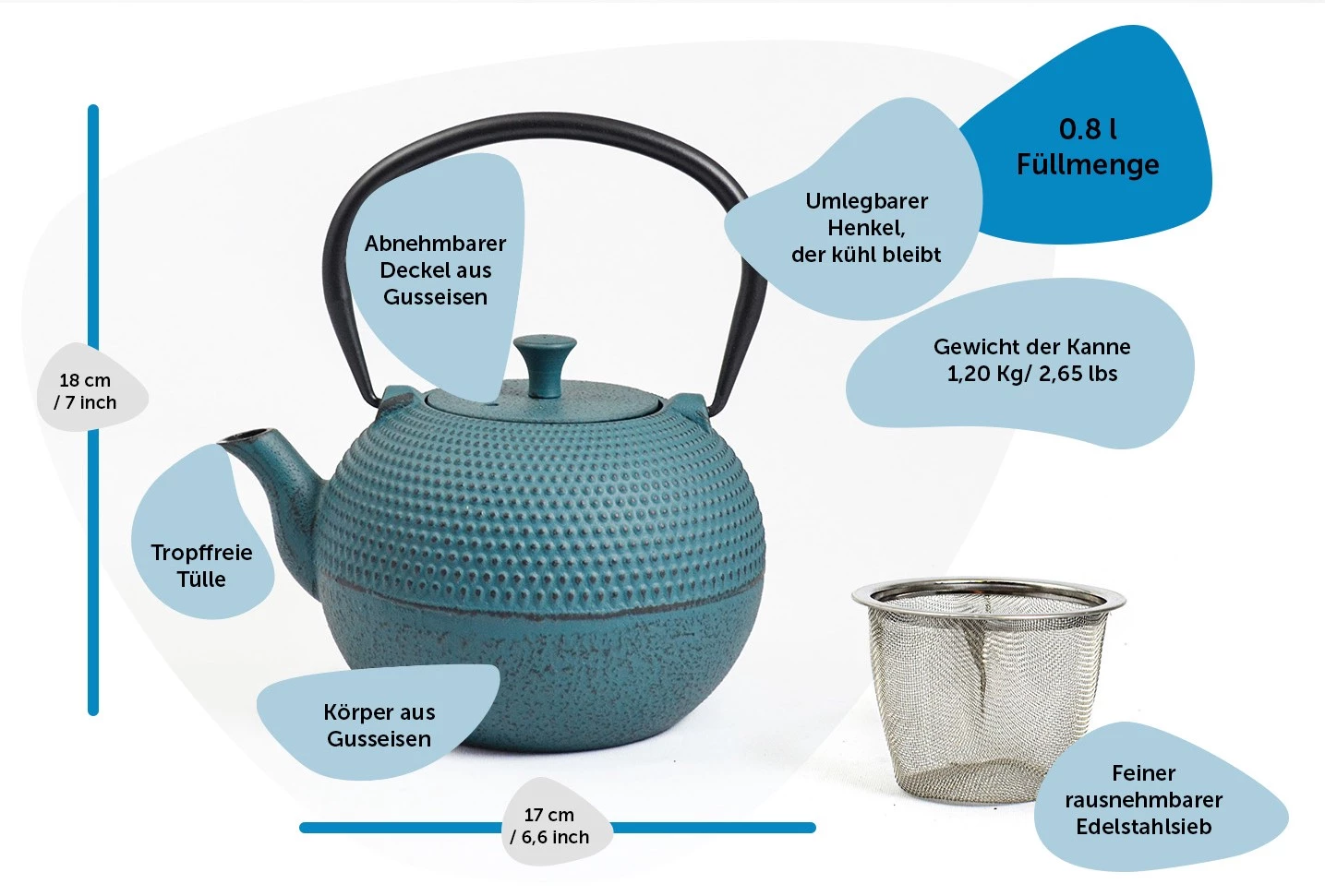 JA-UNENDLICH Grain 0.8l Teekanne Gusseisen 3 JA-UNENDLICH Grain 0.8l Teekanne Gusseisen – Bild 3