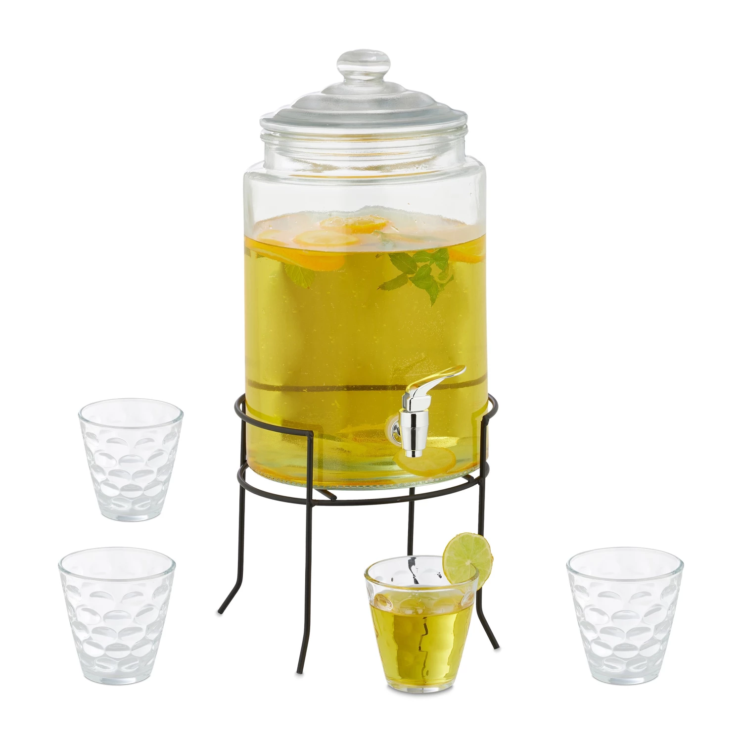 Relaxdays Getränkespender Set mit 4 Trinkgläsern 1 Relaxdays Getränkespender Set mit 4 Trinkgläsern